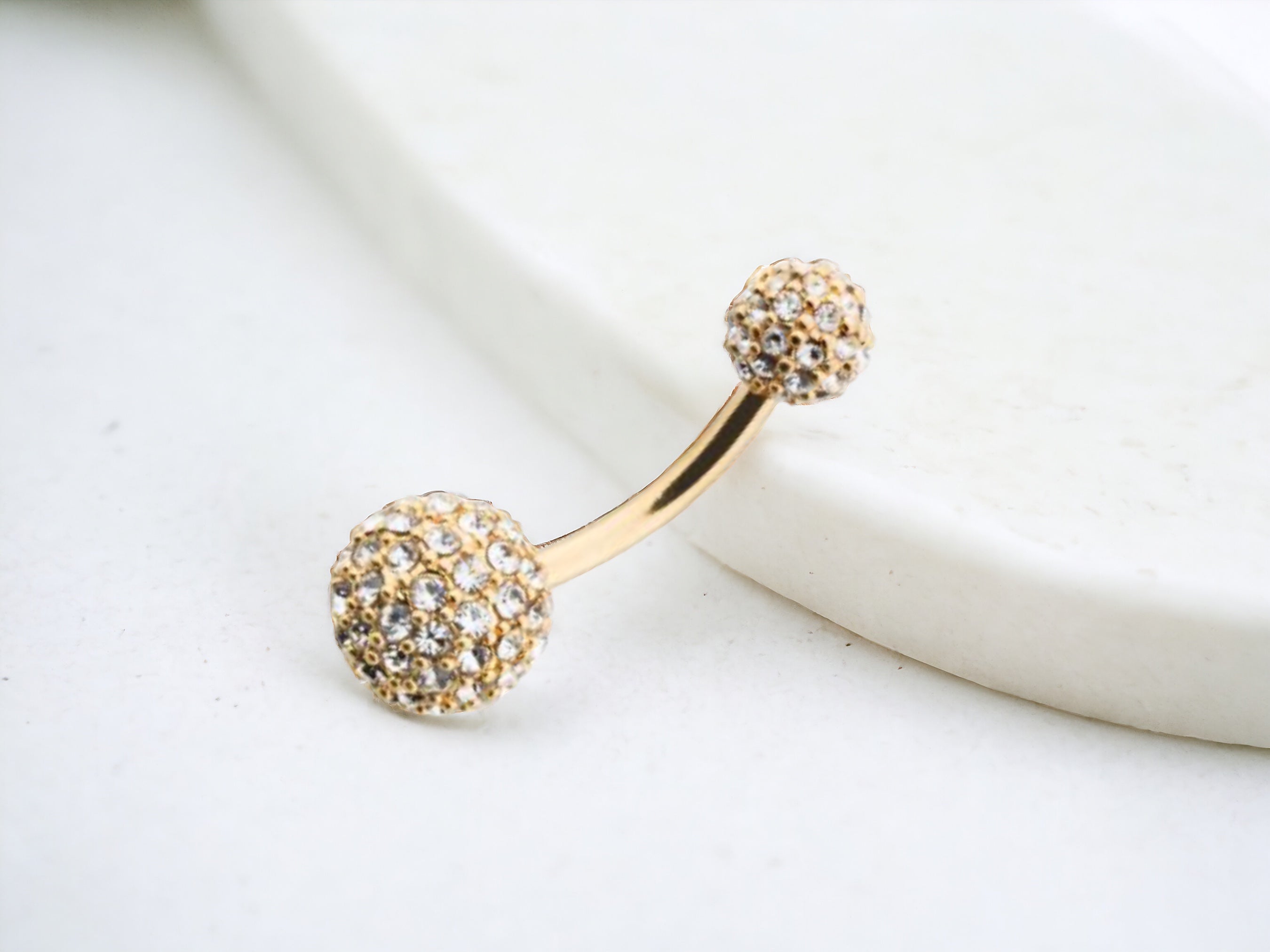 Gold Sprinkled Diamonds Full Dome Cluster Belly Button Ring. Belly Piercing. Belly Ring. Navel Ring.