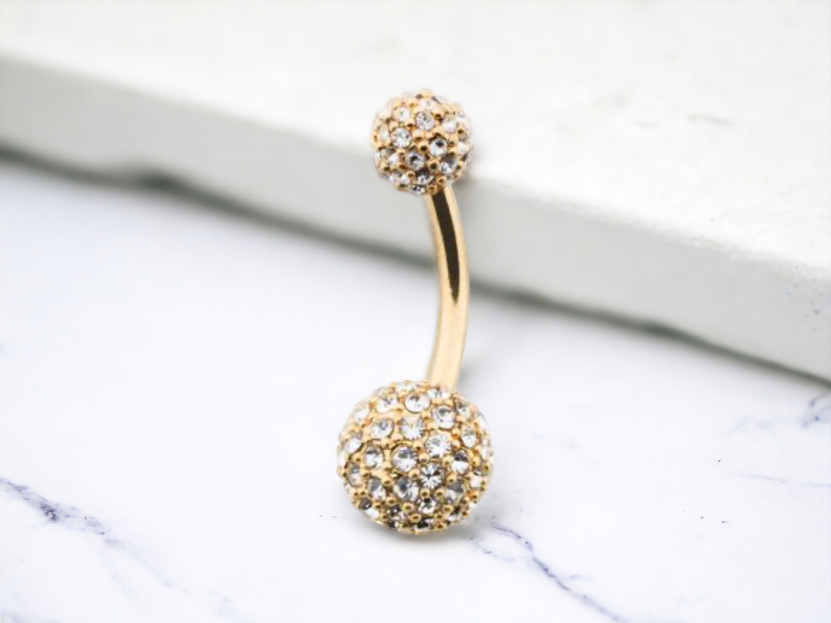 Gold Sprinkled Diamonds Full Dome Cluster Belly Button Ring. Belly Piercing. Belly Ring. Navel Ring.