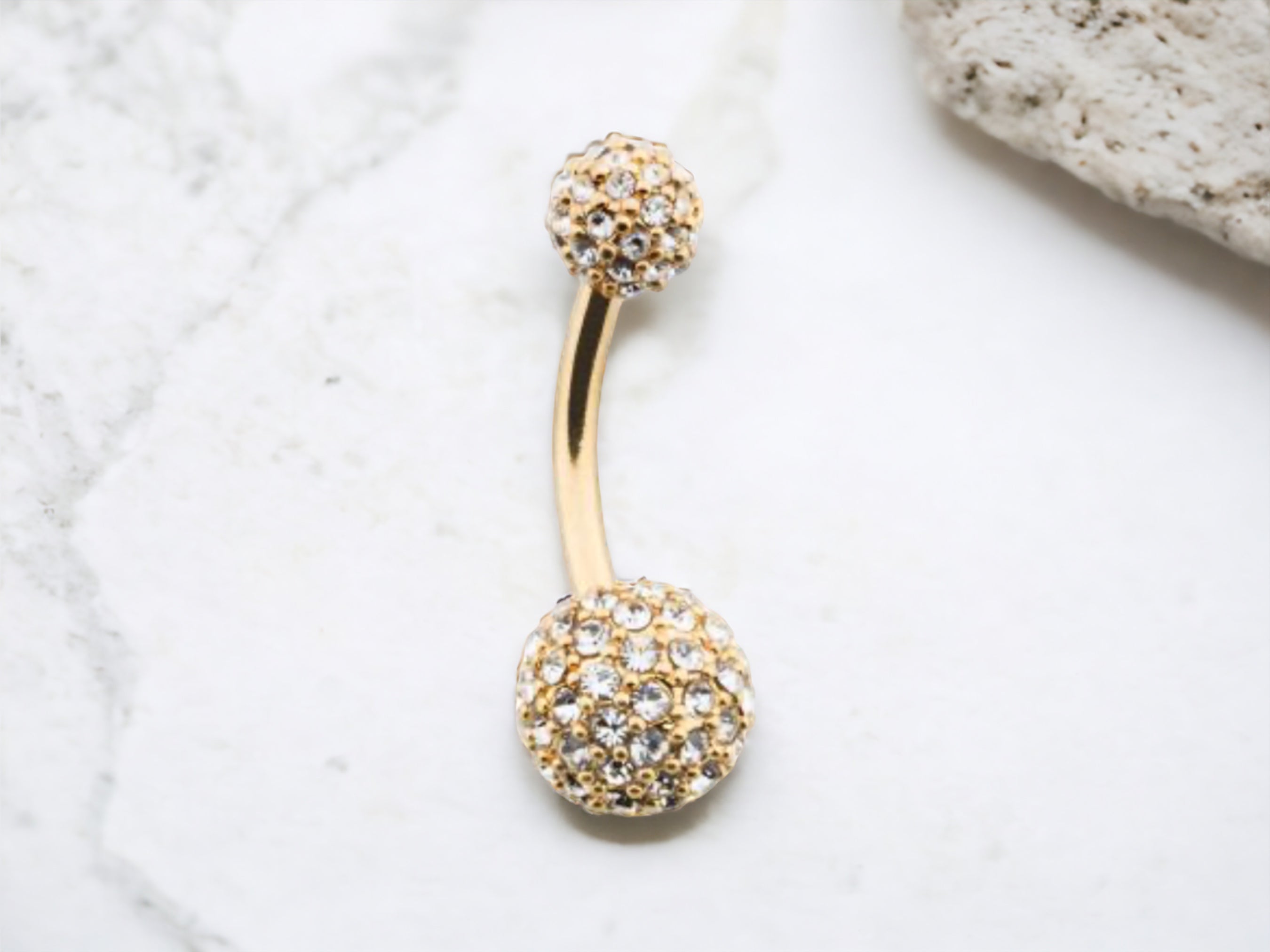 Gold Sprinkled Diamonds Full Dome Cluster Belly Button Ring. Belly Piercing. Belly Ring. Navel Ring.