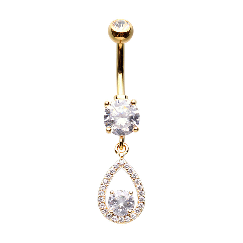 Dainty Gold Teardrop Dangling Belly Button Ring. Fancy Belly Ring