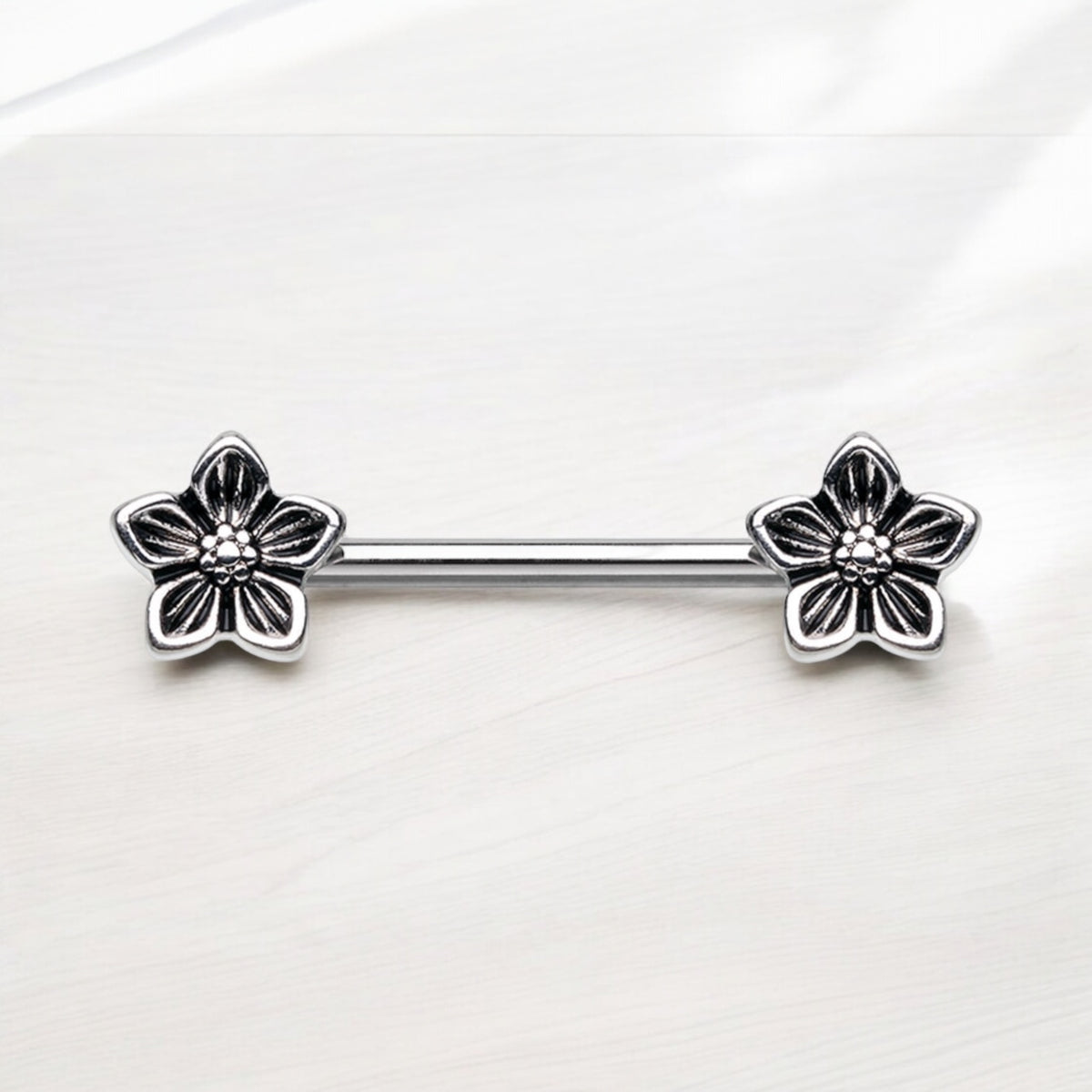 14G Antique Silver Heirloom Flowers Nipple Barbells. Nipple Piercings. Nipple Rings. Nipple Jewelry.