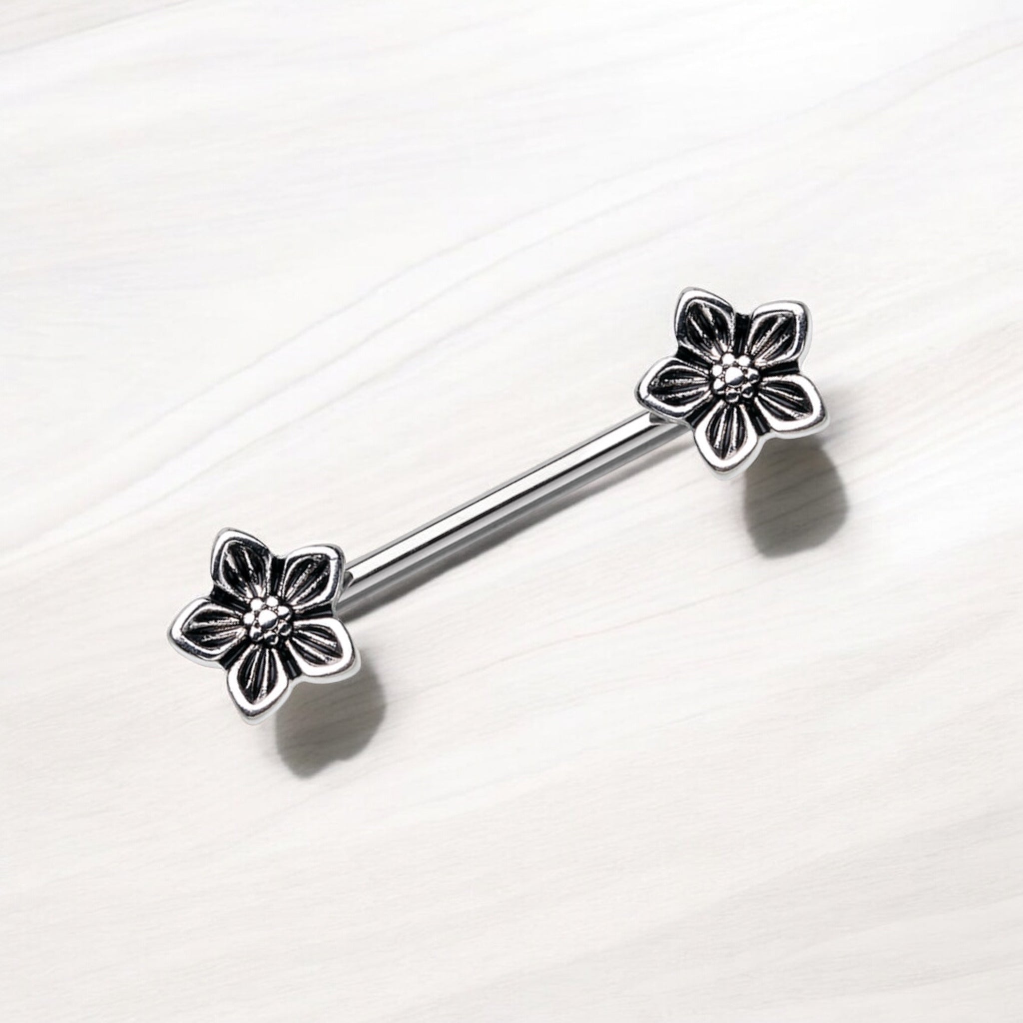 14G Antique Silver Heirloom Flowers Nipple Barbells. Nipple Piercings. Nipple Rings. Nipple Jewelry.