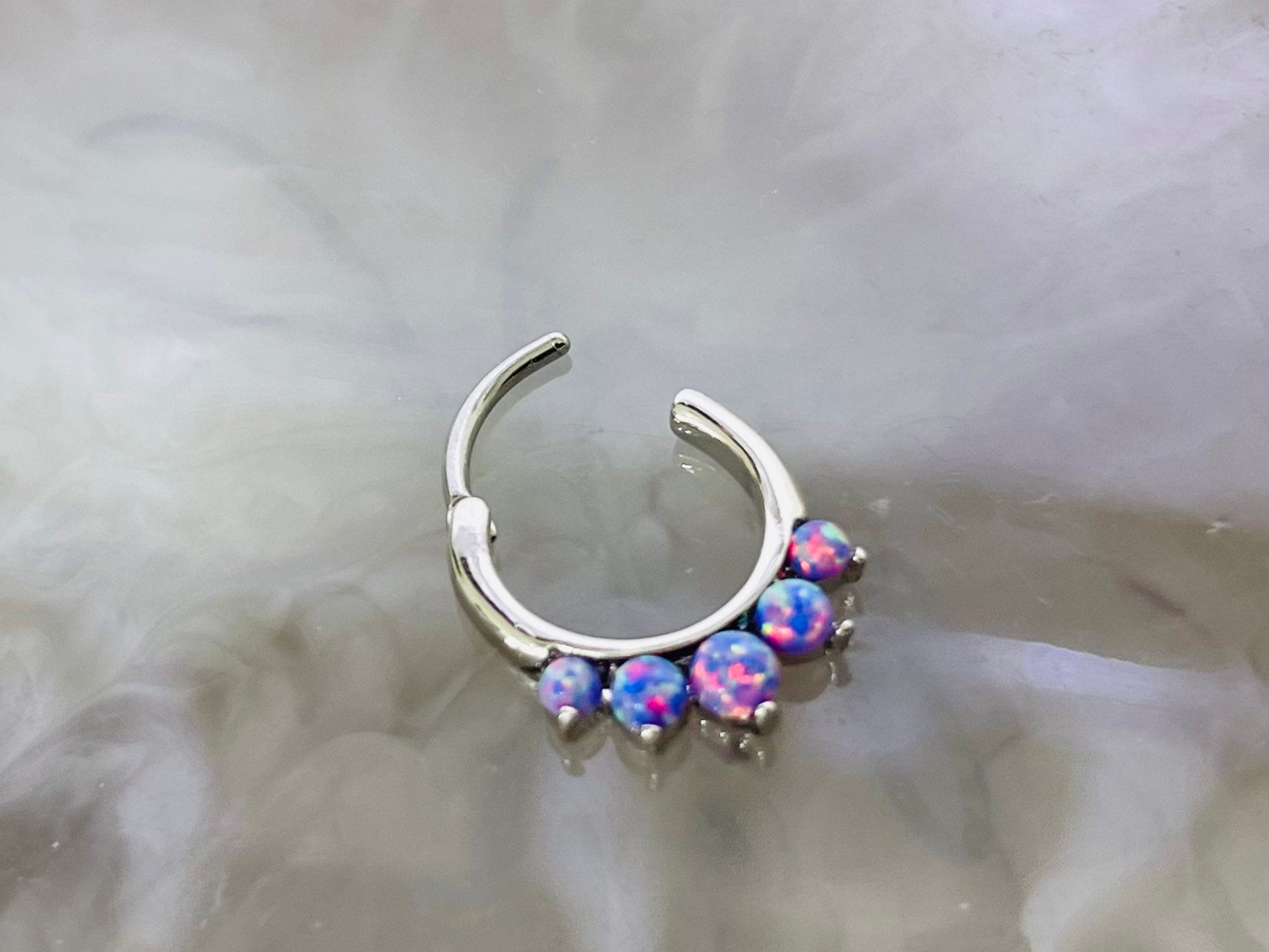 16G Round Purple Opal Center Septum Clicker Ring