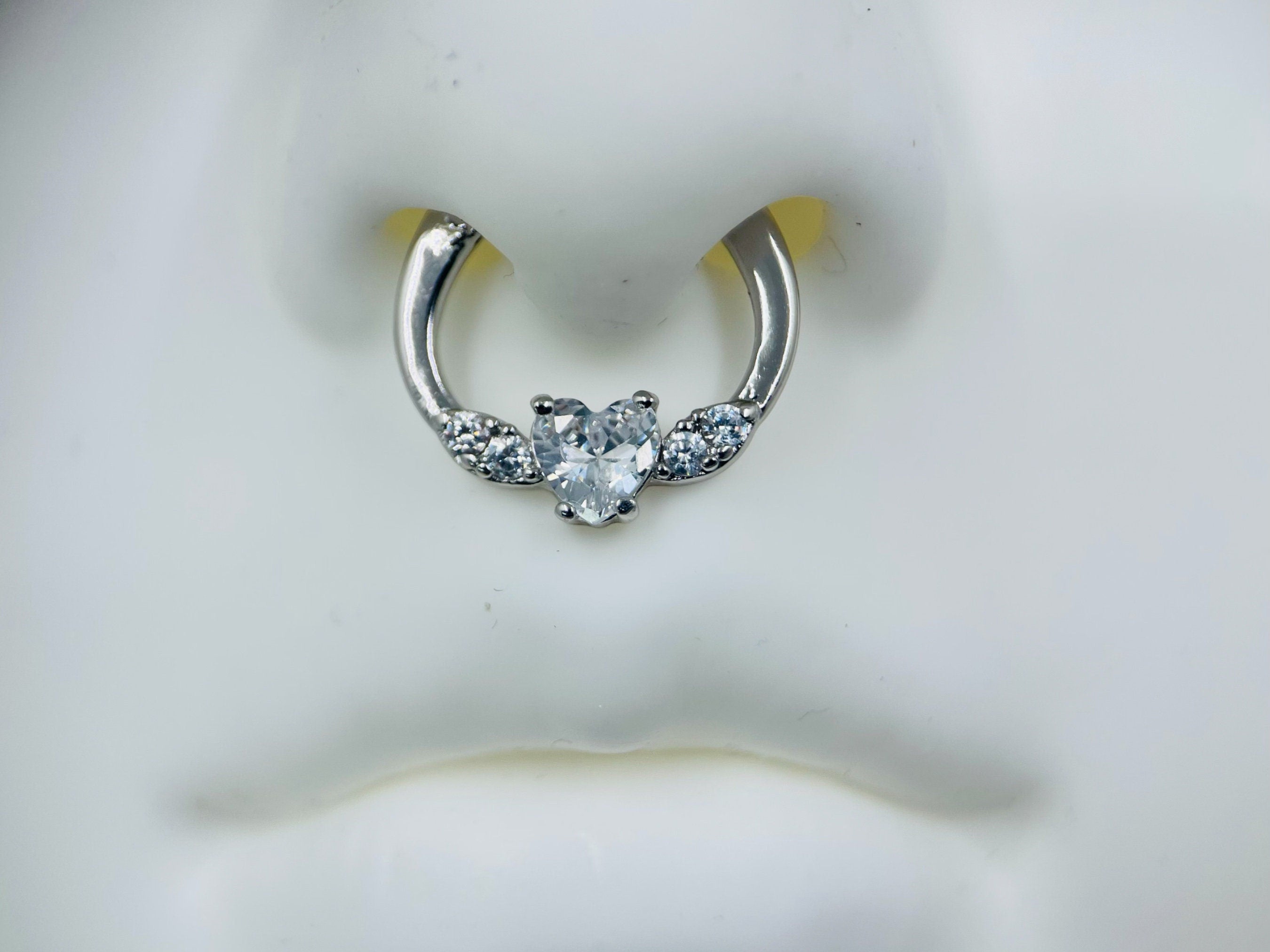 16G Silver Heart Gem Septum Clicker Ring • Septum Piercing •