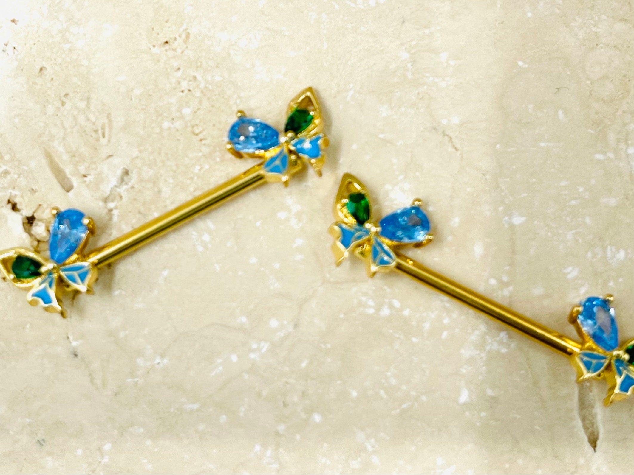 14G Gold Dainty Butterfly Ends Nipple Jewelry Barbells, Nipple Piercing Barbells