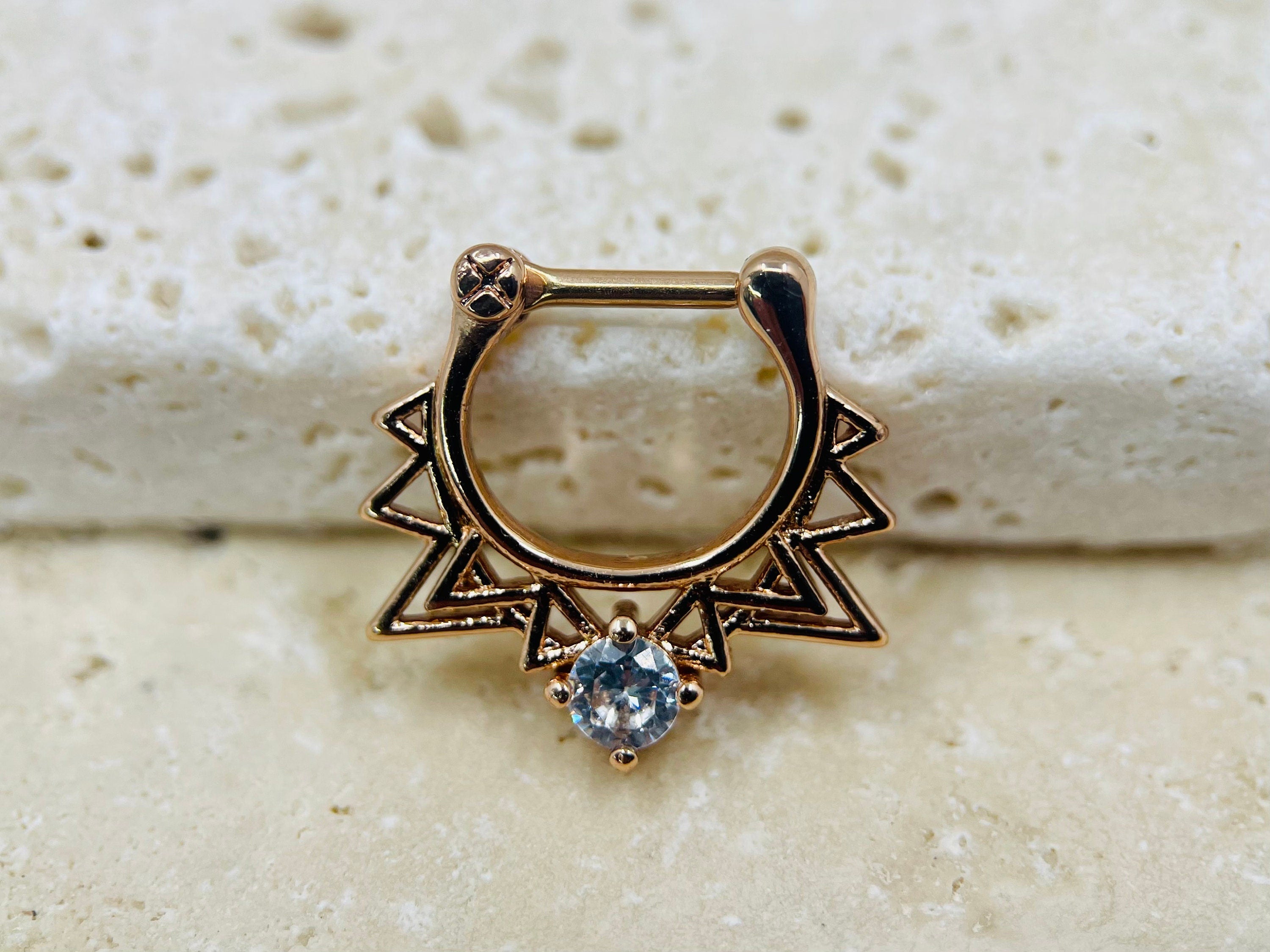 16G Rose Gold Triangle Design Septum Clicker Ring • Septum Piercing