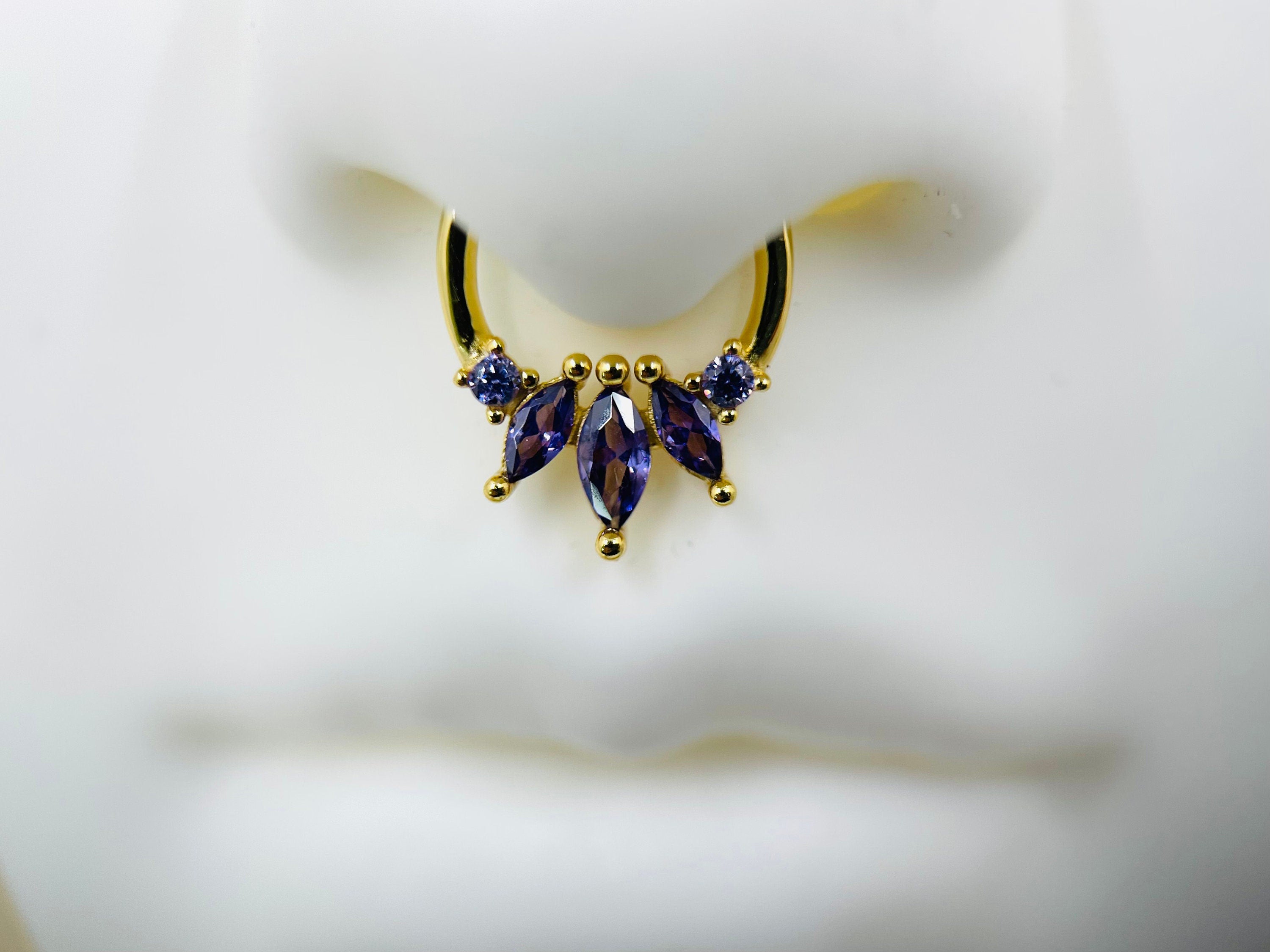 16g Gold Marquise Gem Septum Clicker Ring • Septum Jewelry • Septum Clicker - Purple Gems