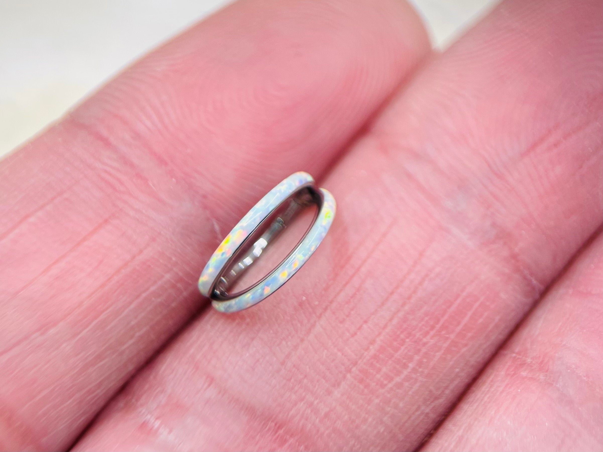 16G Implant Grade Titanium Double Line White Opal Hinged Clicker Ring