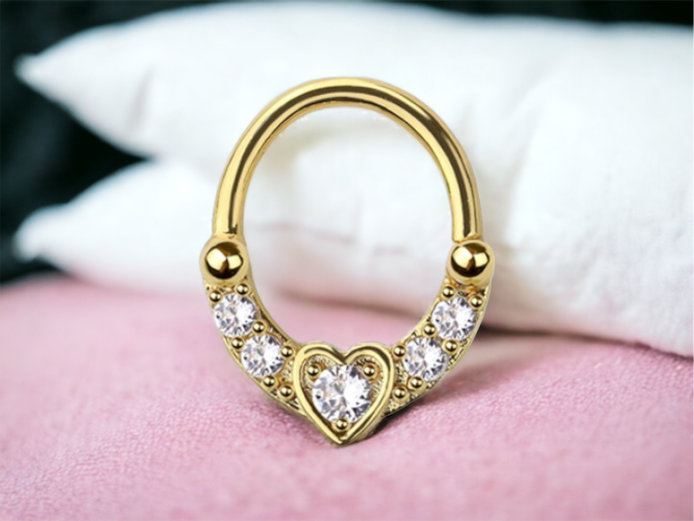 Gold Heart Center Bendable Septum Hoop Ring