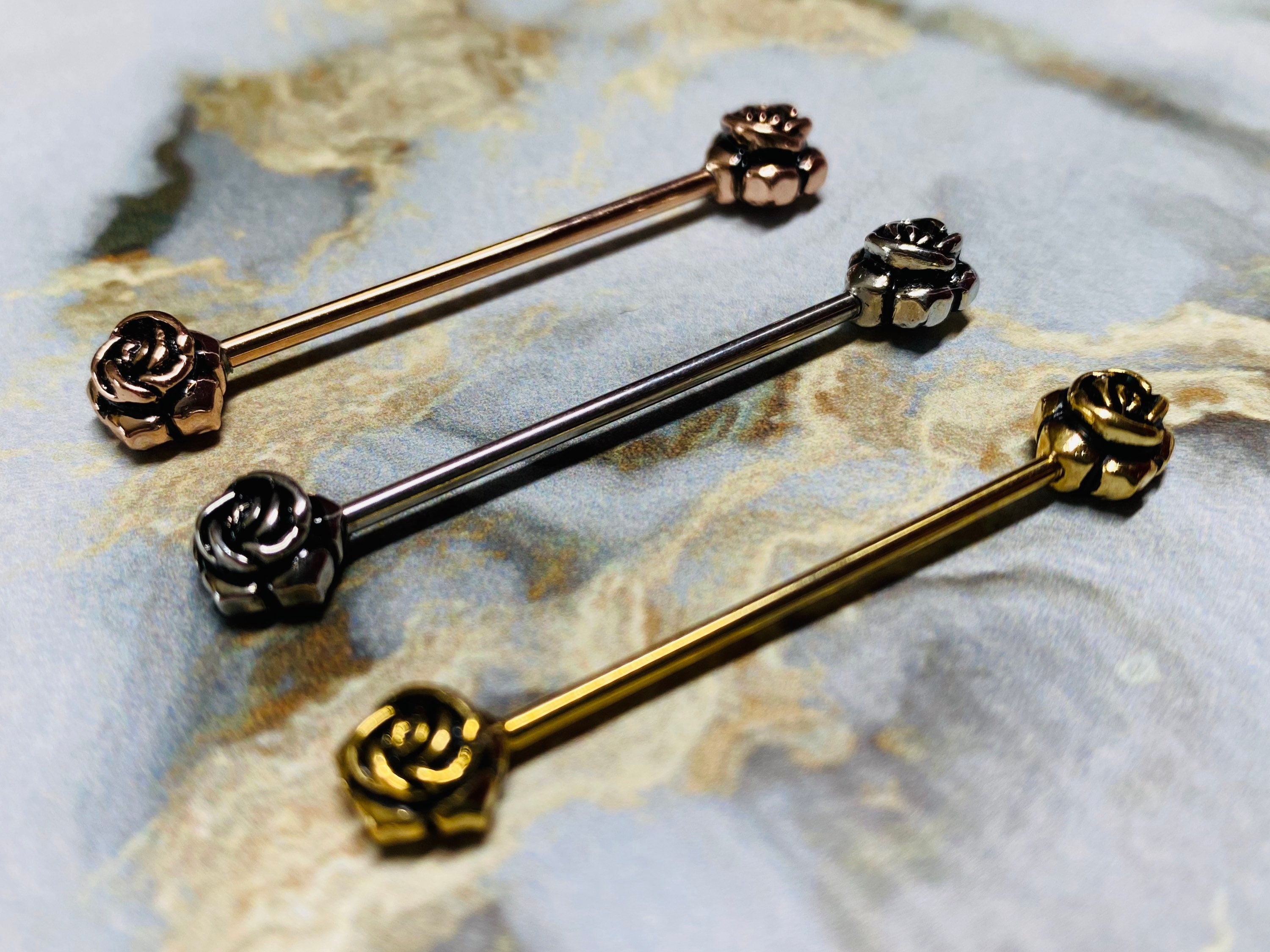 14G Plain Rose Industrial Barbell. Industrial Bar. Industrial Piercing. Industrial Jewelry