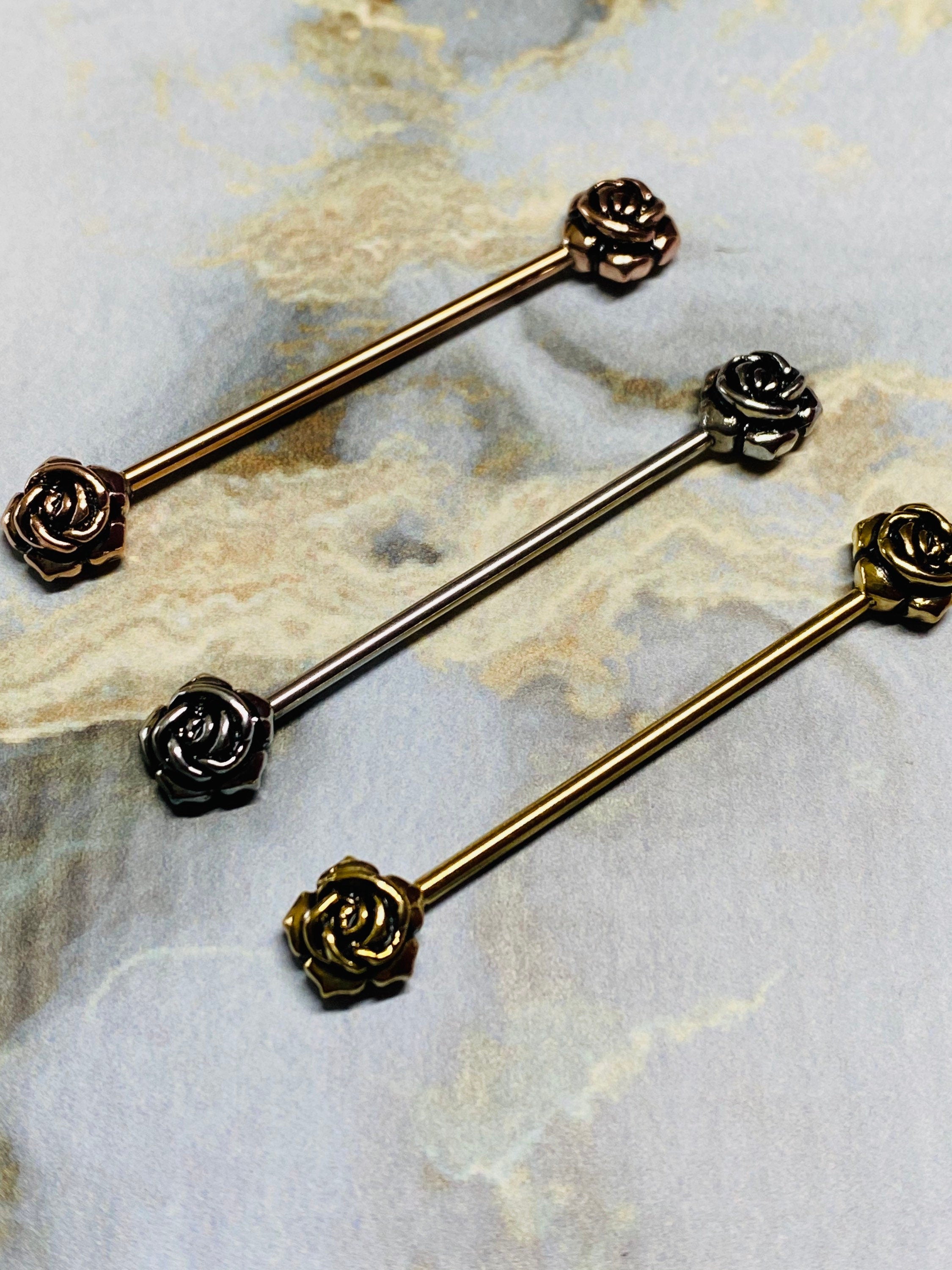 14G Plain Rose Industrial Barbell. Industrial Bar. Industrial Piercing. Industrial Jewelry