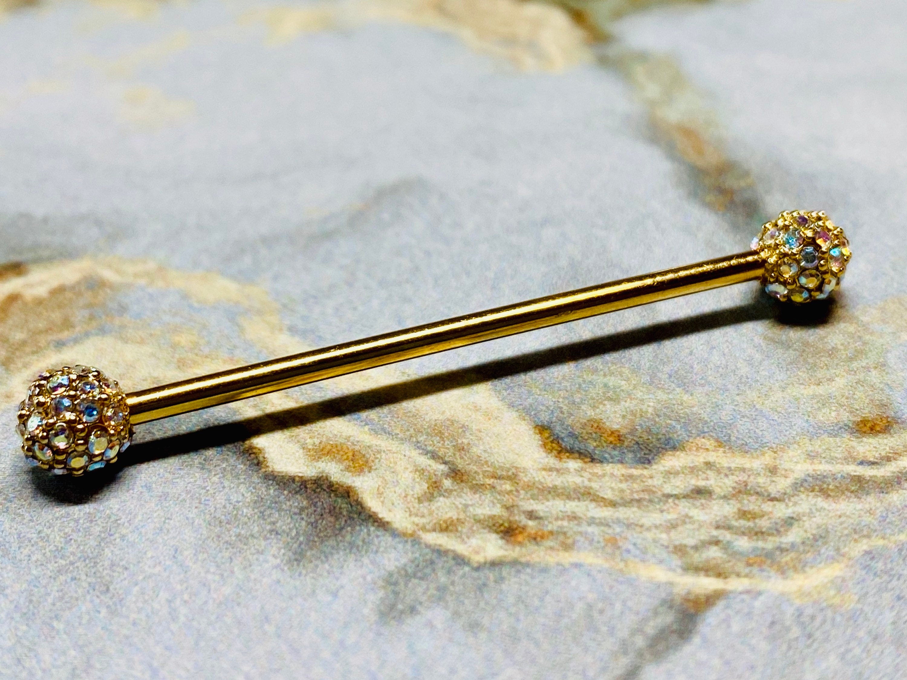 14G Pave Diamond Cluster Industrial Barbell. Industrial Piercing. Industrial Bar.