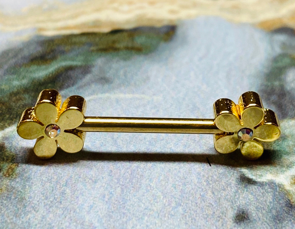 A set of Grand Plumeria Flower Nipple Barbell