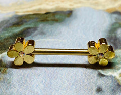 A set of Grand Plumeria Flower Nipple Barbell