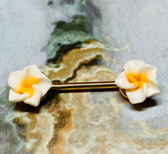 A set of Spring Plumeria Flowers Nipple Barbell