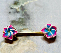 A set of Tropical Plumeria Flower Nipple Barbell