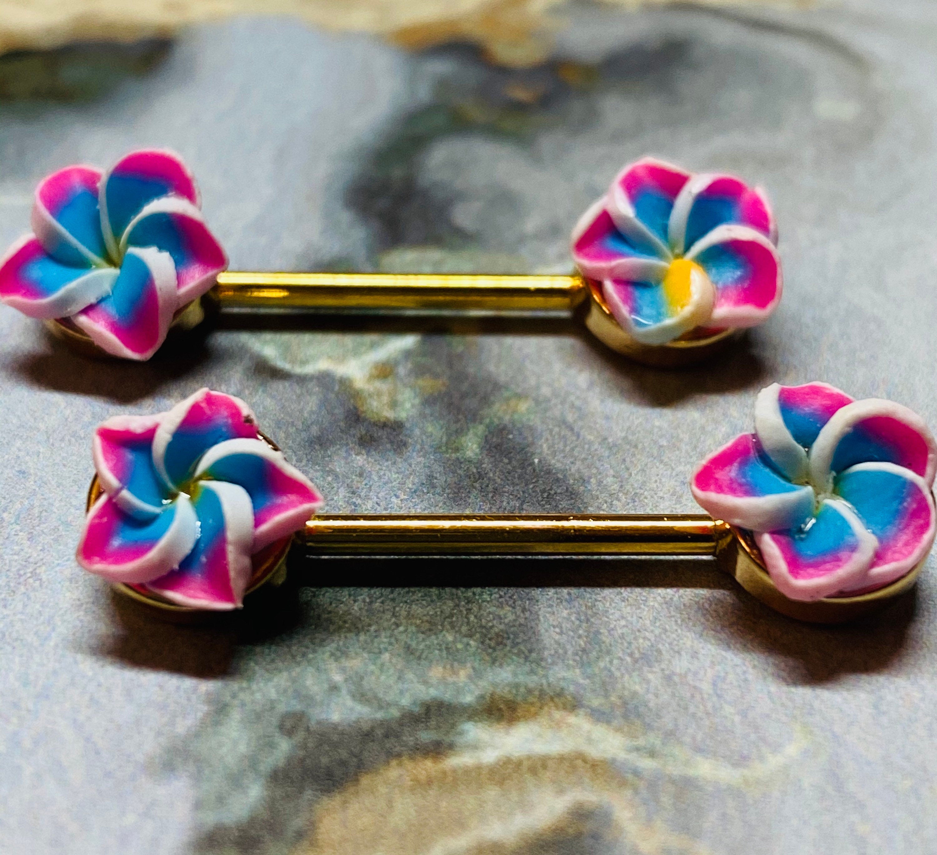 A set of Tropical Plumeria Flower Nipple Barbell