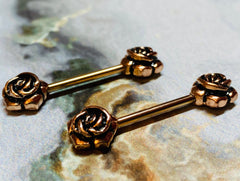 A set of Vintage Rose Gold Rose Nipple Barbell