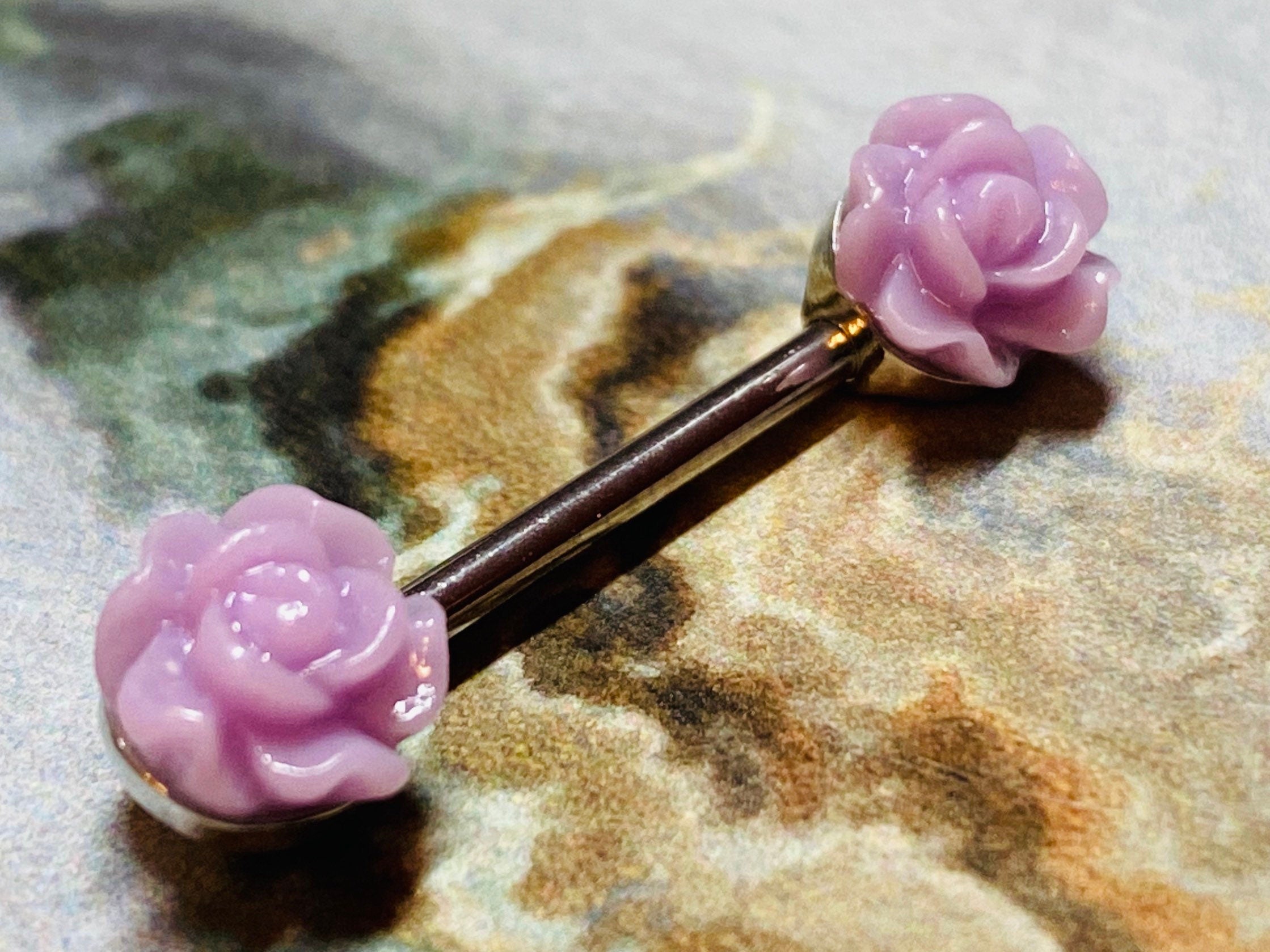 A Set of Acrylic Rose Nipple Barbell, Nipple Jewelry, Nipple Piercing