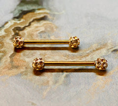 A set of Classic Gold Sprinkled Clear Gems Nipple Barbell. Nipple Piercings. Nipple Jewelry.