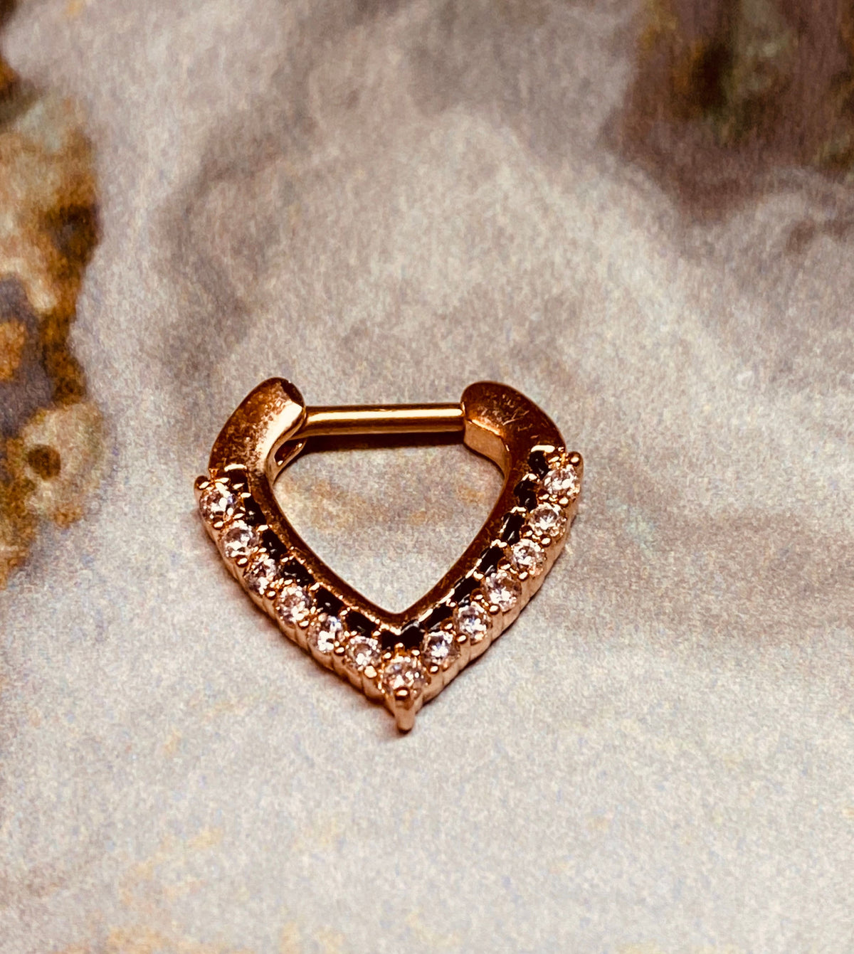 16G Rose Gold Chevron Shaped Gems Paved Septum Clicker. Septum Piercing. Septum ring. Septum Jewelry.