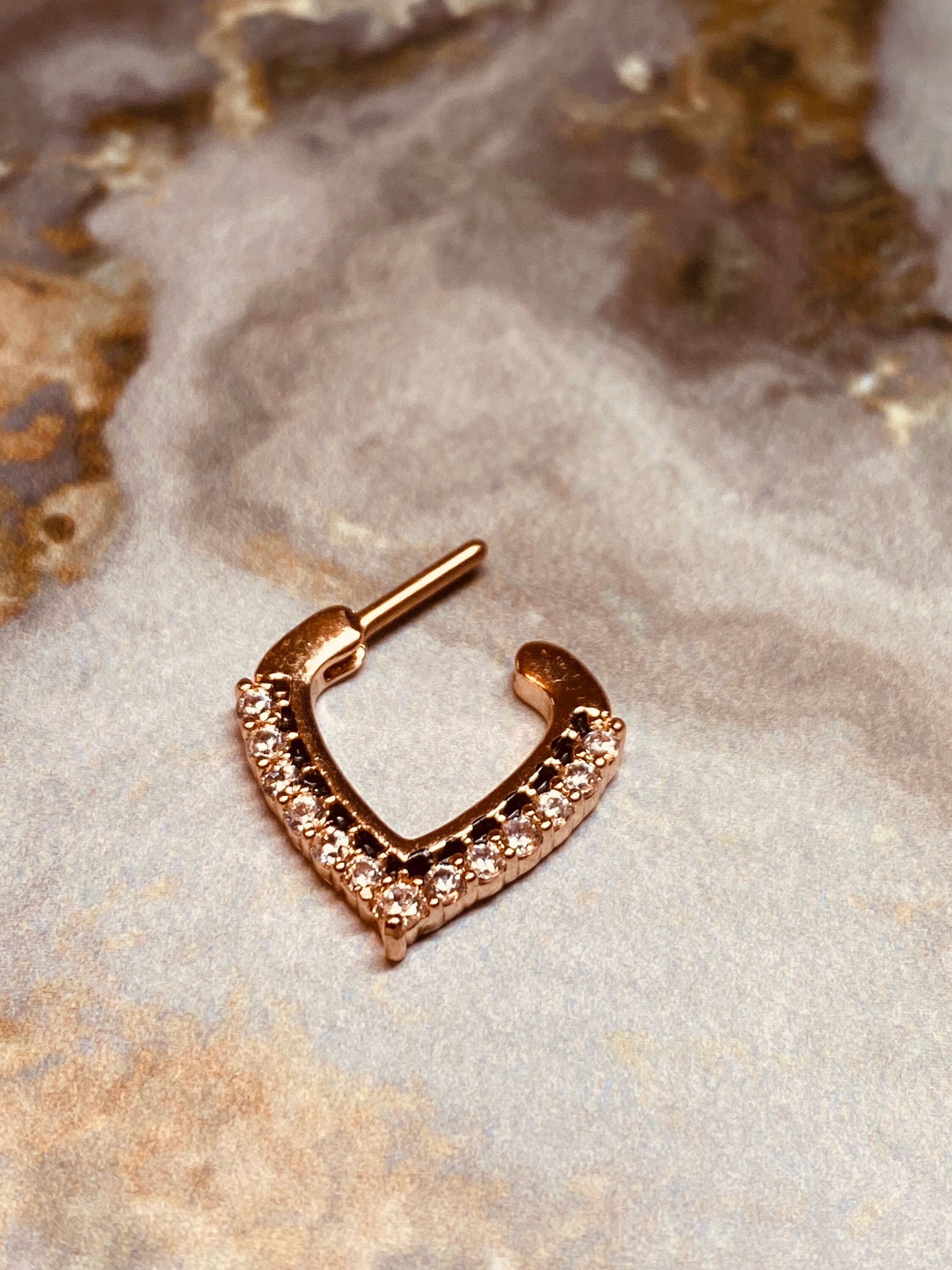 16G Rose Gold Chevron Shaped Gems Paved Septum Clicker. Septum Piercing. Septum ring. Septum Jewelry.