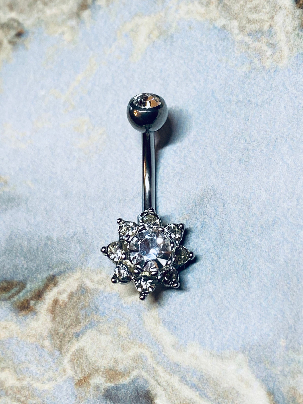 14G Sparkling Flower CZ Belly Button Ring. Navel Ring. Belly Piercing.