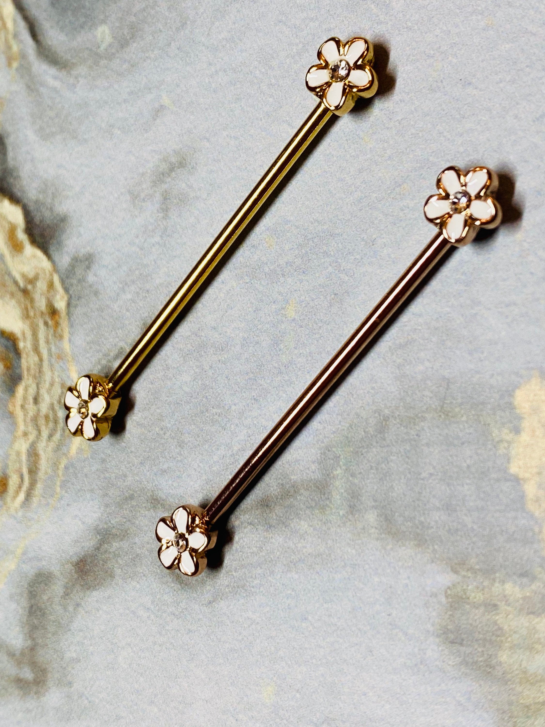 14G Plumeria Petals Industrial Barbell. Industrial Piercing. Industrial Bar. Body Jewelry.