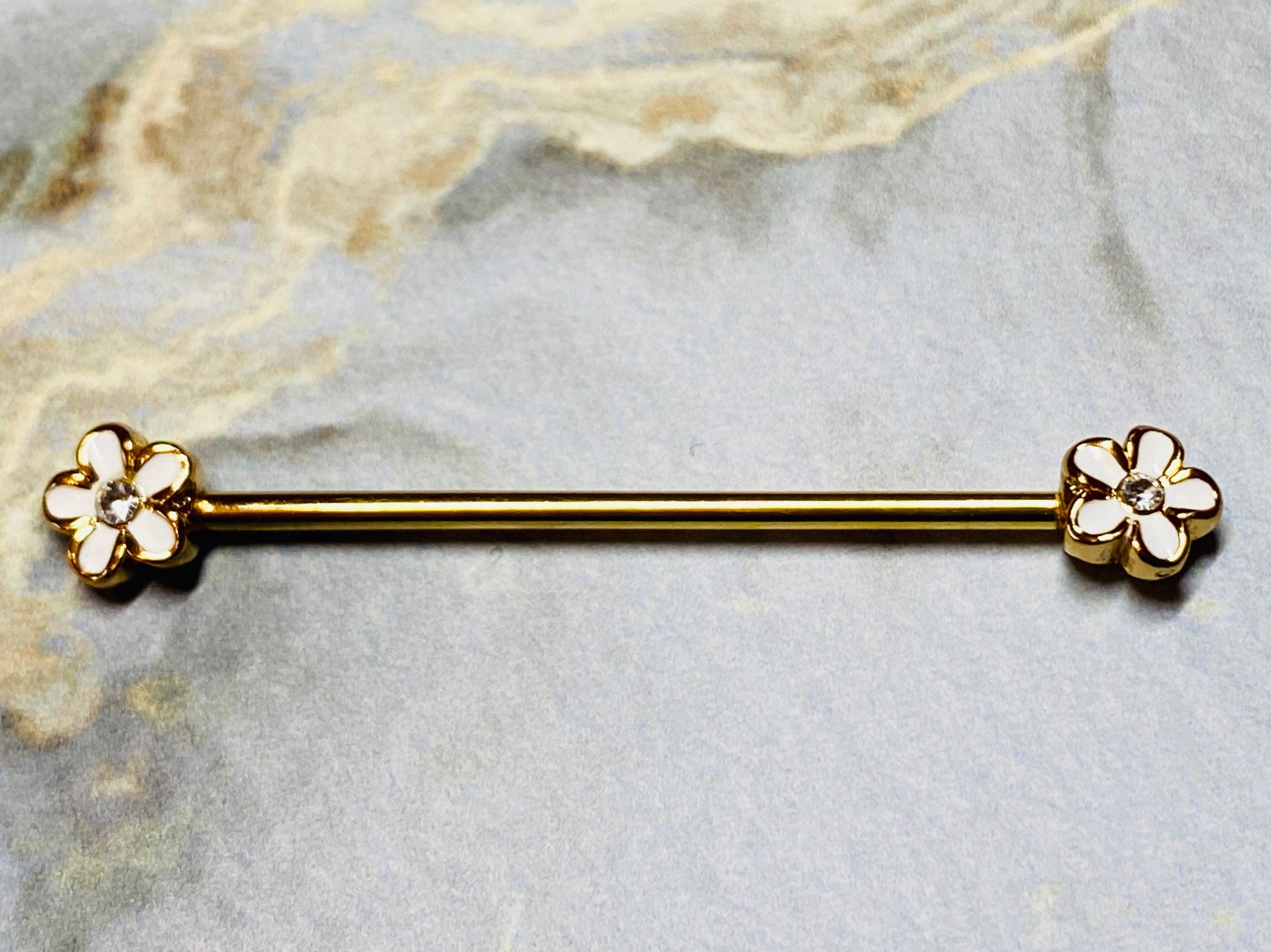 14G Plumeria Petals Industrial Barbell. Industrial Piercing. Industrial Bar. Body Jewelry.