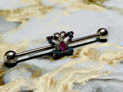 14G Sparkling Butterfly Industrial Barbell. Industrial Piercing. Industrial Bar.