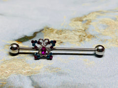 14G Sparkling Butterfly Industrial Barbell. Industrial Piercing. Industrial Bar.