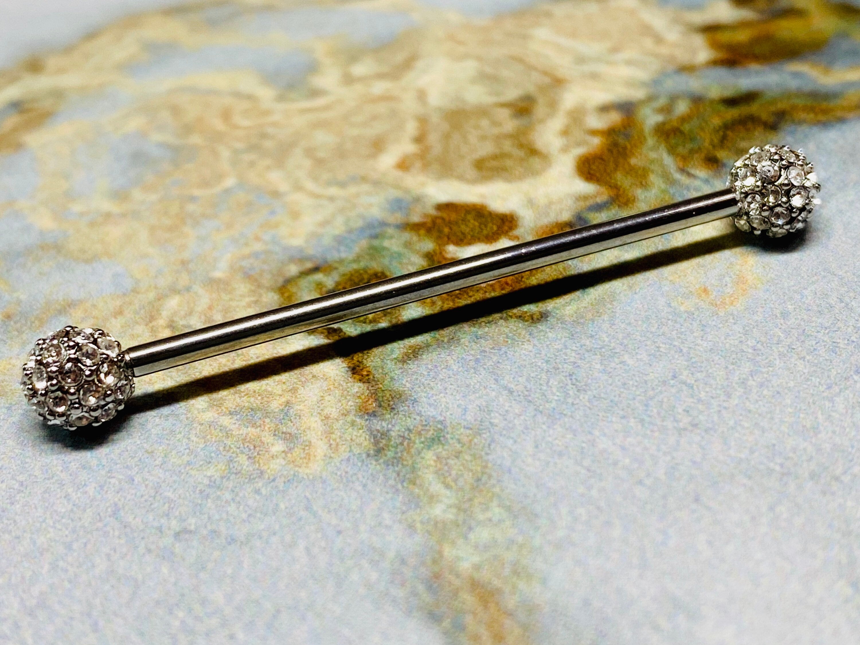 14G Cluster Diamonds Industrial Barbell. Industrial Piercing. Industrial Bar. Industrial Piercing Jewelry.