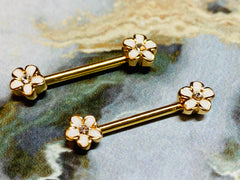 A set of Sparkling Plumeria Flowers Nipple Barbell