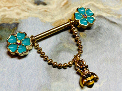 A set of Dangling Bee with Bloom Flowers Nipple Barbell