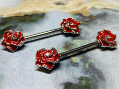 A set of Classic Red Rose Nipple Barbell