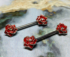 A set of Classic Red Rose Nipple Barbell