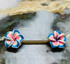 A set of Hawaiian Plumeria Flower Nipple Barbell