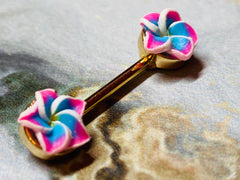 A set of Tropical Plumeria Flower Nipple Barbell