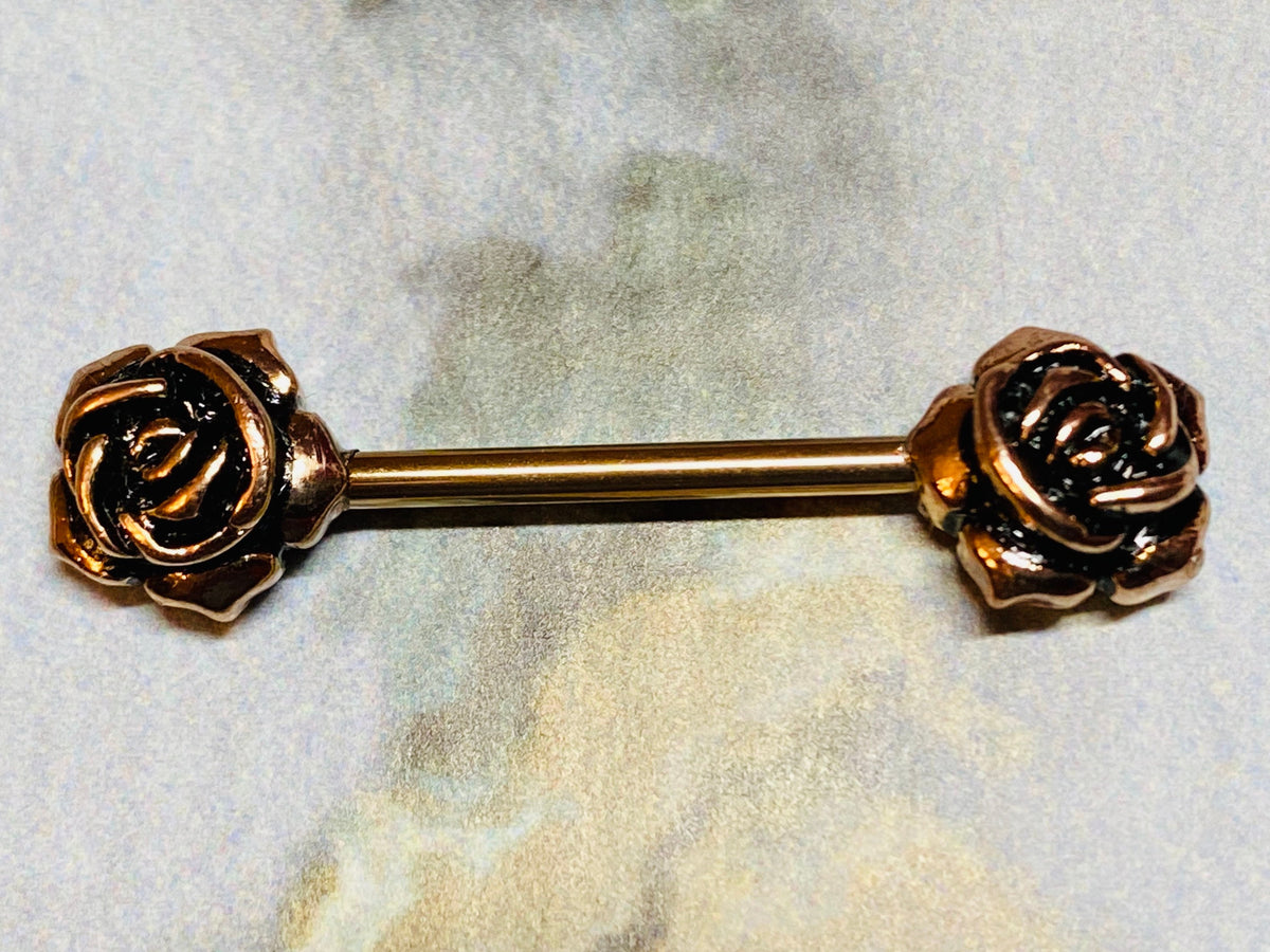 A set of Vintage Rose Gold Rose Nipple Barbell