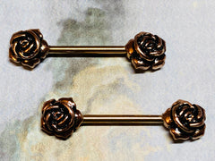 A set of Vintage Rose Gold Rose Nipple Barbell