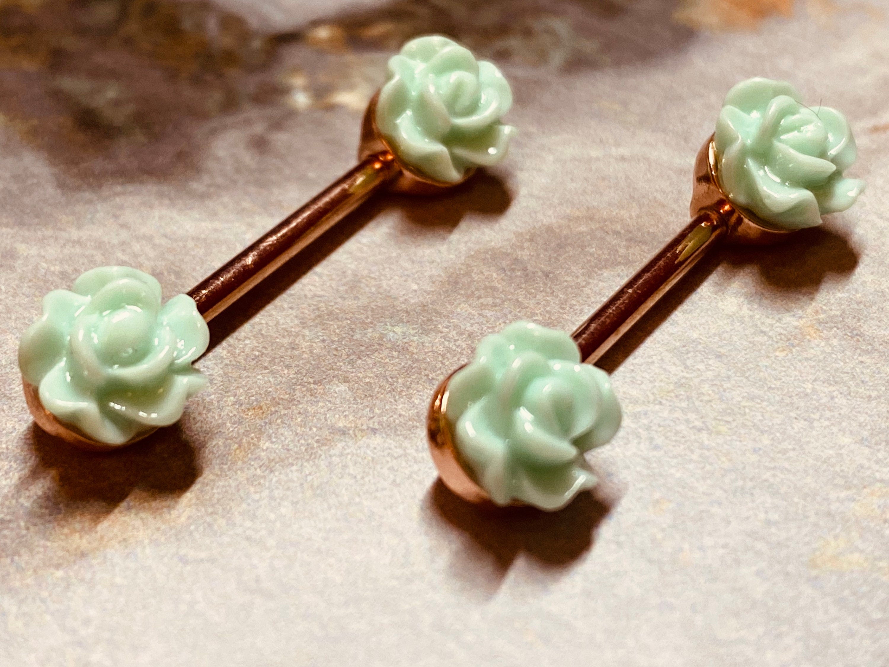 A set of Rose Gold Acrylic Rose Nipple Barbell, Nipple Jewelry