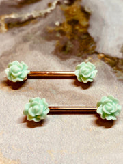 A set of Rose Gold Acrylic Rose Nipple Barbell, Nipple Jewelry