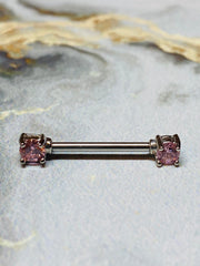 A set of Prong Set Pink 5mm Cubic Zirconia Nipple Barbell