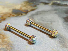 A set of Multi Sparkling Gems Nipple Barbell Ring. Nipple Piercings. Nipple Jewelry