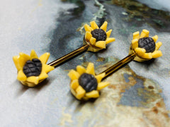 A set of Springtime Sunflowers Nipple Barbells. Nipple Piercings. Nipple Jewelry. Nipple bars.