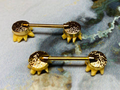 A set of Springtime Sunflowers Nipple Barbells. Nipple Piercings. Nipple Jewelry. Nipple bars.