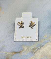 14K Real Gold Butterfly with Clear Stones Screw Back Earrings. 14K Gold. 14K Earrings. 14K Gold Jewelry.