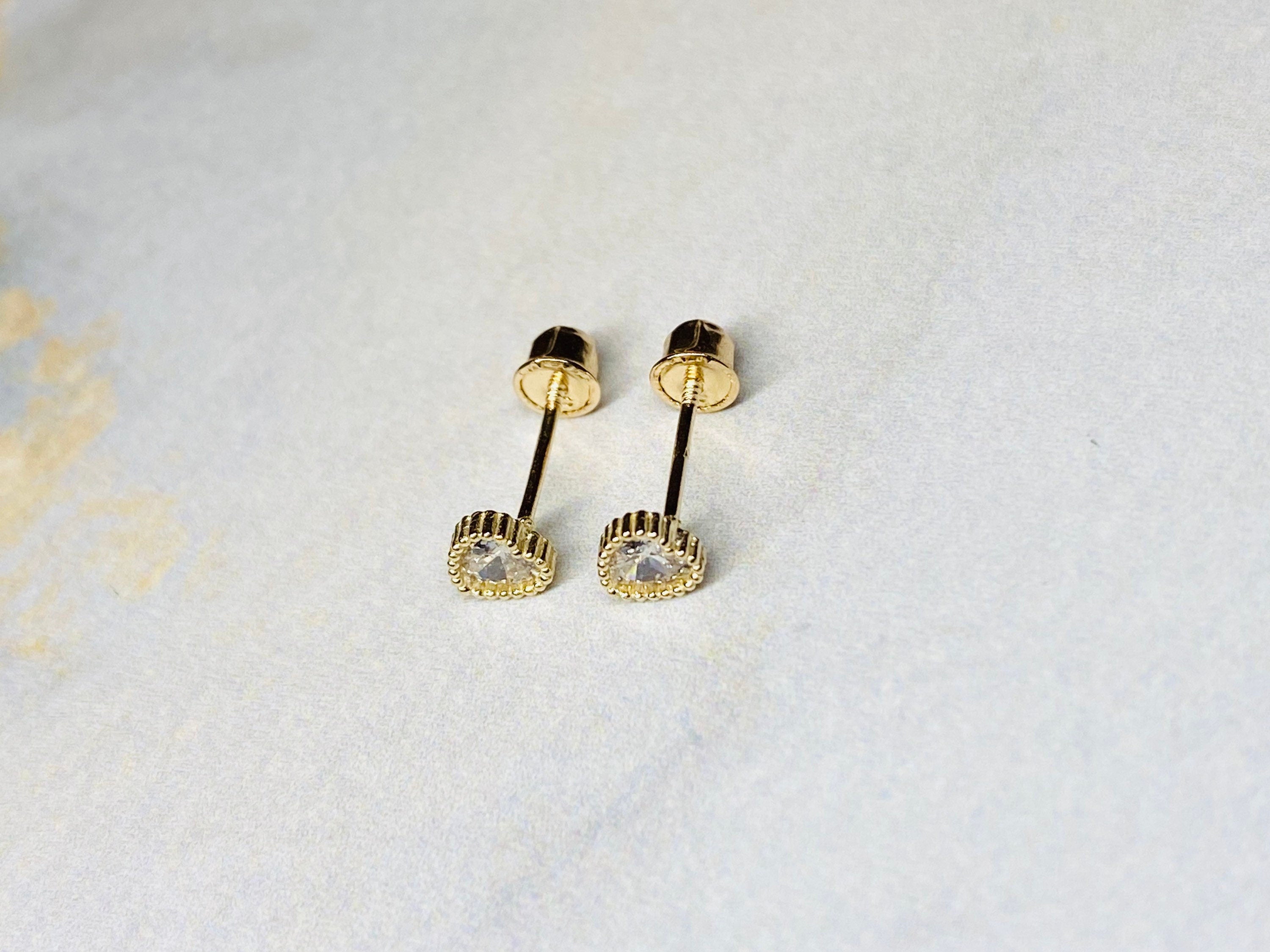 14K Real Gold Dainty Heart Shape Screw Back Stud Earrings. 14K Gold. 14K Gold Jewelry.