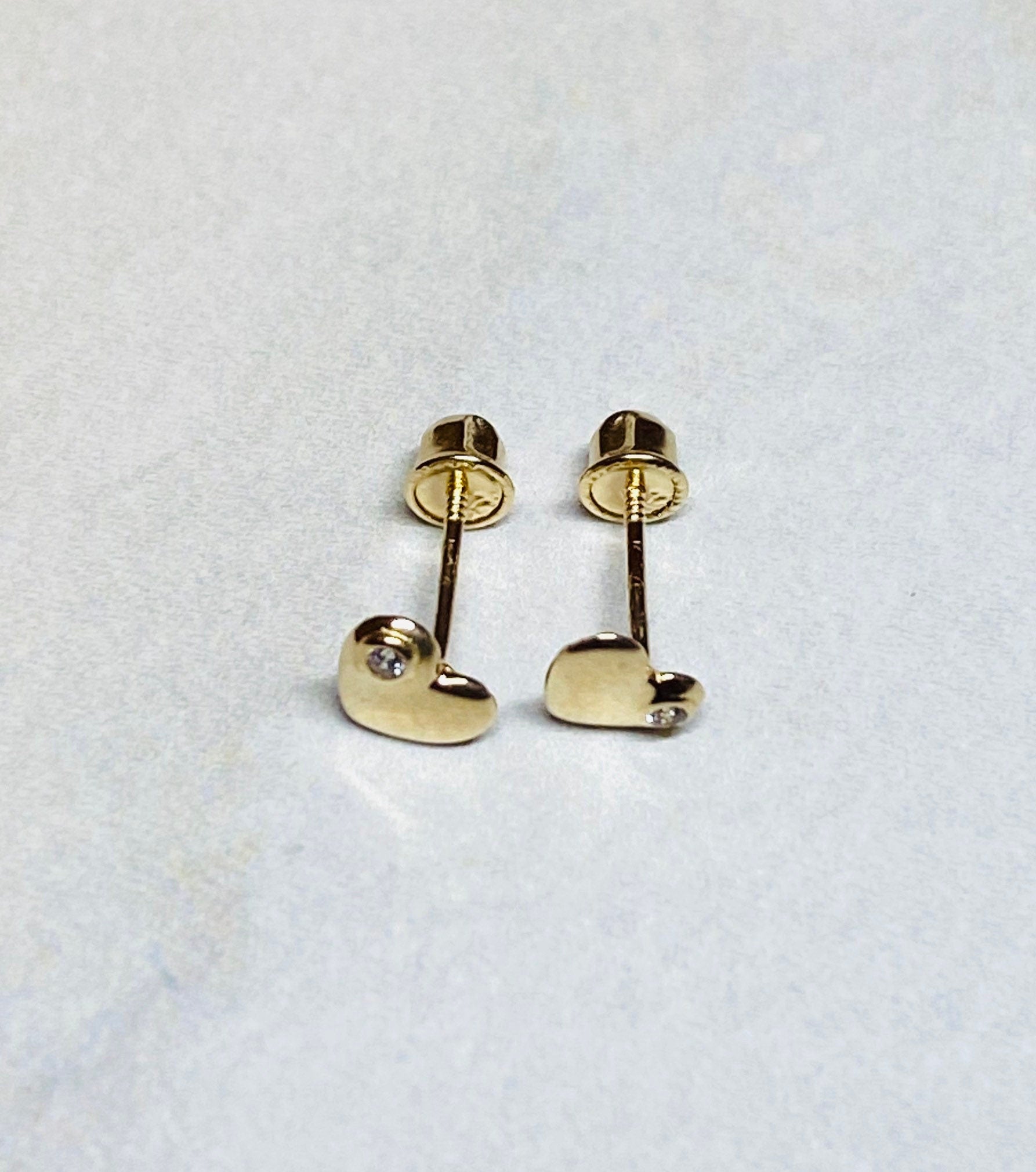 14K Real Gold Dainty Heart Shape Screw Back Earrings. 14K Gold. 14K Gold Earrings.