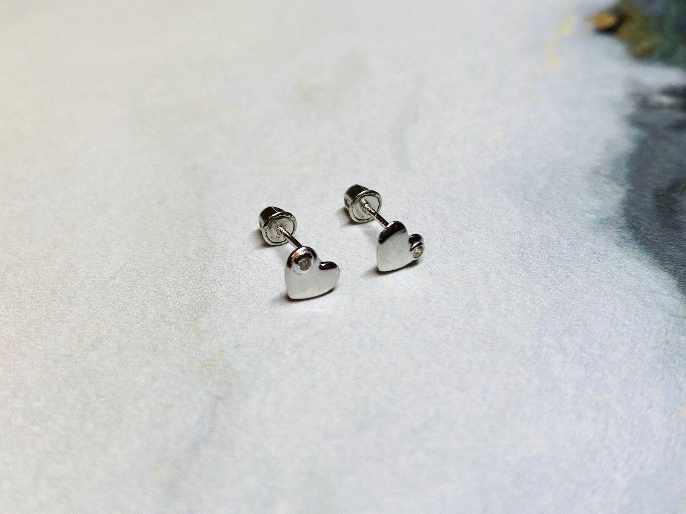 14K Real Gold Dainty Heart Shape Screw Back Earrings. 14K Gold. 14K Gold Earrings.